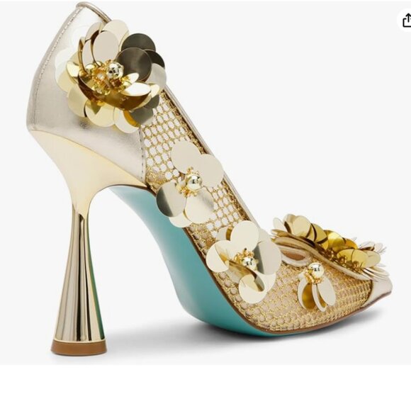 NEW BETSEY JOHNSON Nash Mesh Pumps With Floral Embellishments in gold 7253m7 - Picture 6 of 10